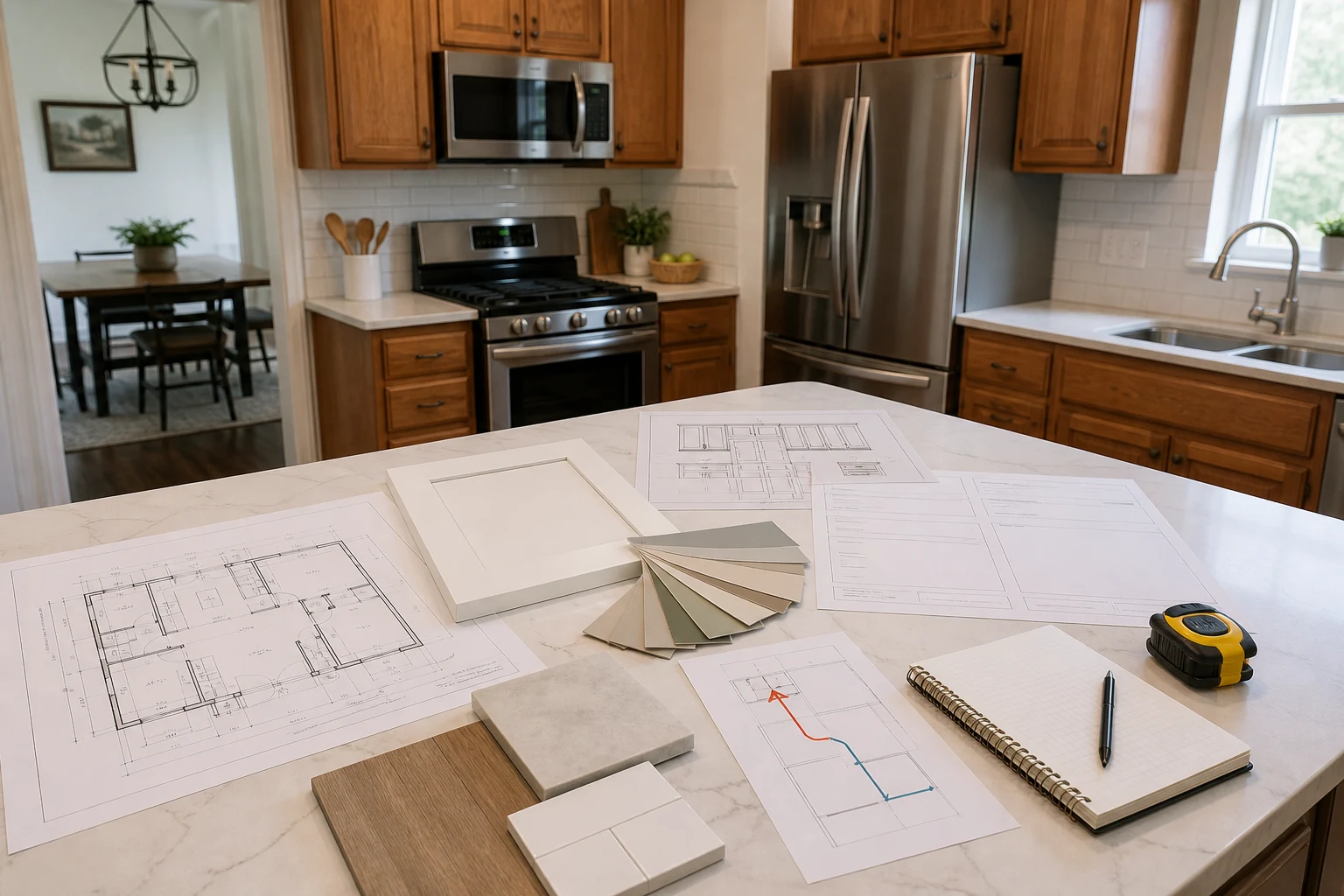 Oceanside kitchen remodel plans coordinating layout, cabinetry, ventilation and durable finishes